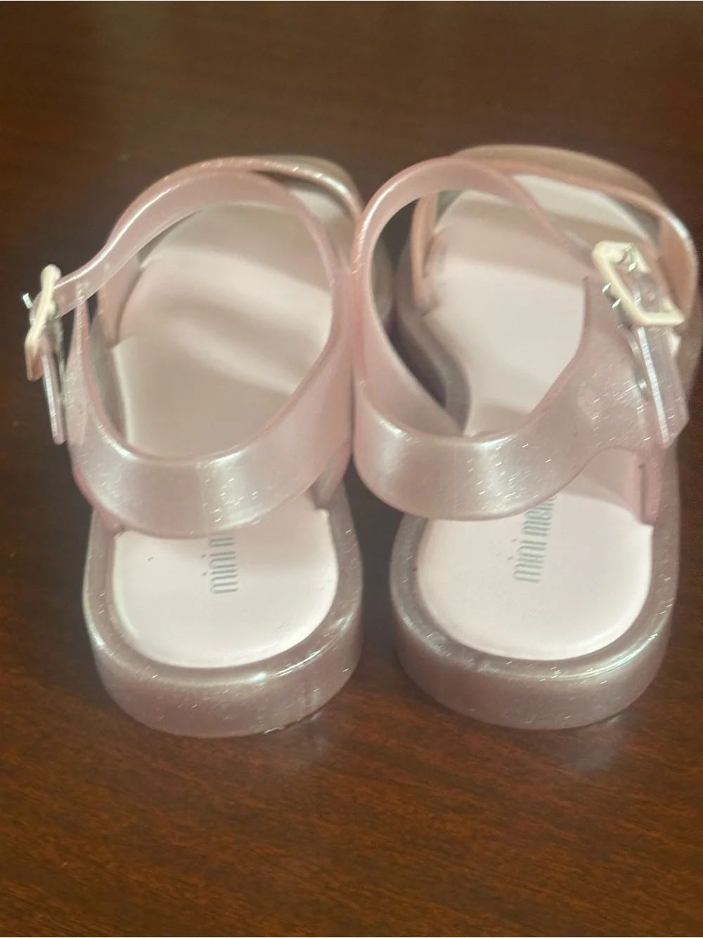 Mini Melissa Big Girls Glitter Pink Jelly Sandals with Ankle Strap Size 3
